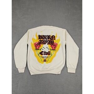 Civil Regime Sweatshirt Mens Small White Burn Away Rose Flame Fleece Graphic
